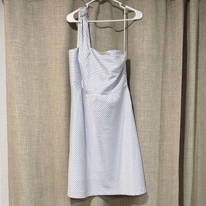 Banana Republic One Shoulder White Striped Dress
